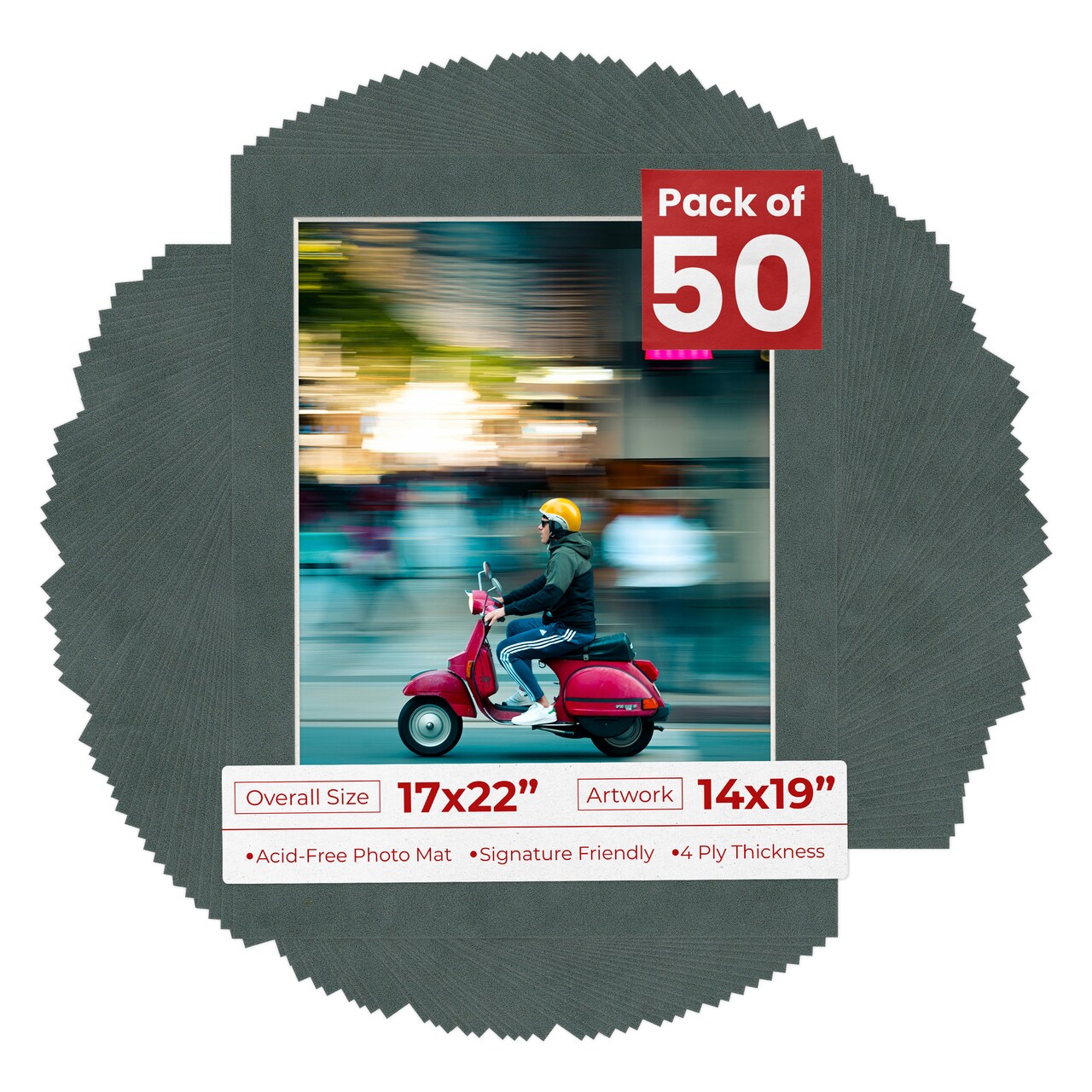 Dark Grey Suede Mat Board for 17x22 Frames - Fits 14x19 Photos